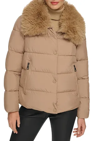 DKNY Bttndwn W/ff Collar Camel