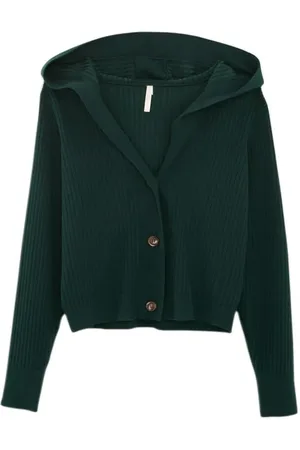 ICODE Imperial Green Ribbed Knit Hooded Cardigan