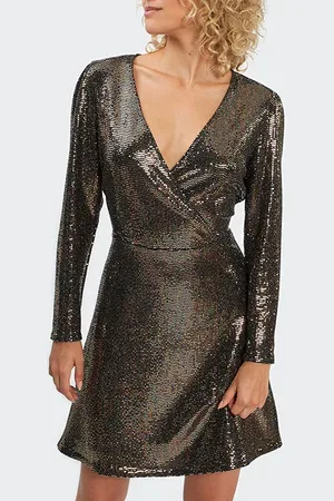 ICODE Black Knit Dress With Metallic Mini Polka Dots