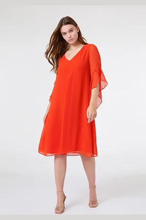 Elena Miro Elegant Flared Sleeve Dress Orange