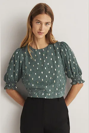 Boden Cropped Metallic Smocked Top Mos