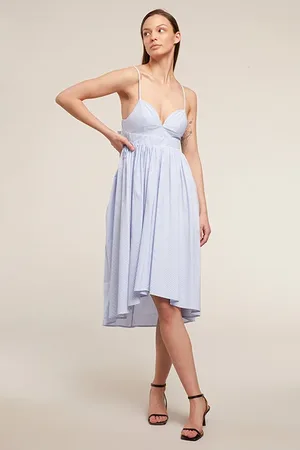 Motivi Striped Poplin Summer Midi Dress Light Blue