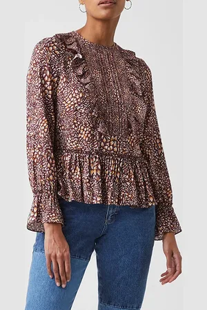 French Connection Pf Faith Drape Ls Top Bitter Choc/satsuma