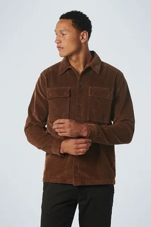 No Excess Overshirt Button Closure Corduroy Brown
