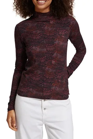 Scotch&Soda All Over Printed Mockneck Long Sleeved Shirt Feather Bordeau