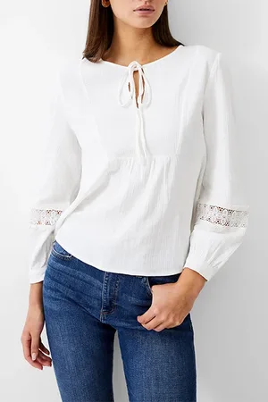 French Connection Boho Cheesecloth L/s Top White
