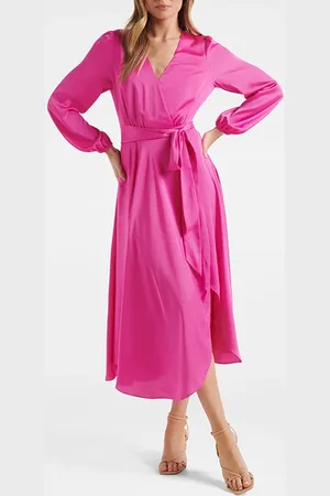 Forever New Marilyn Satin Wrap Midi Dress Valley Pink