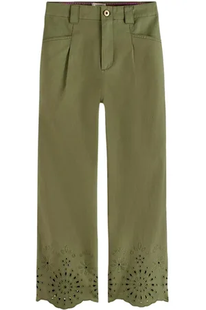 Scotch&Soda Liv - High Rise Straight Leg Embroidered Cotton Trousers Oli