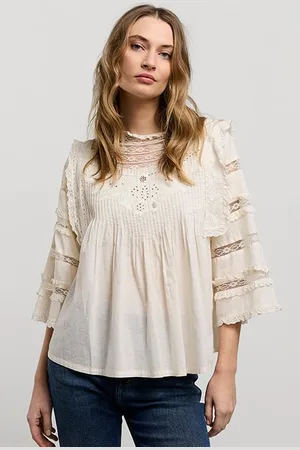 Summum Woman Top Cotton Voile With Lace Ivory