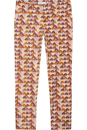 Summum Woman Trousers Leaves Cotton Stretch Multicolour