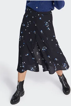 ICODE Black Floral Bouquet Print Midi-skirt