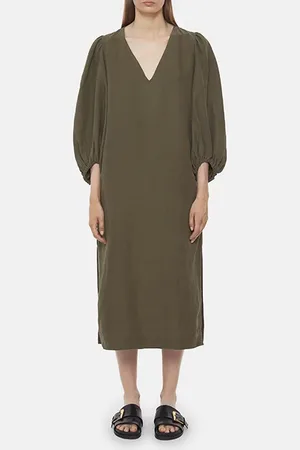 Closed Puff Sleeve Dress Army Green