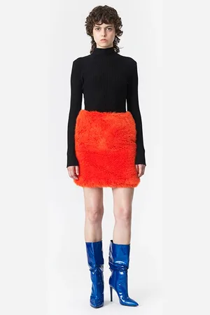 Marcell Von Berlin Faux-fur Mini Skirt Sun Orange