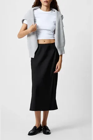 French Connection Satin Slip Midi Skirt Black