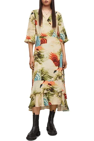 AllSaints Delana Swoop Dress Olive Green