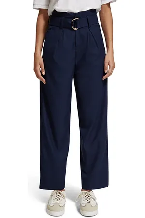 Scotch&Soda Daisy - High Rise Straight Leg Paperbag Trousers Navy Blue