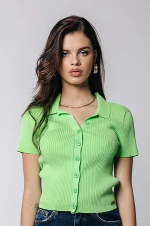 Colourful rebel Nora Fine Knit Cropped Polo Mint