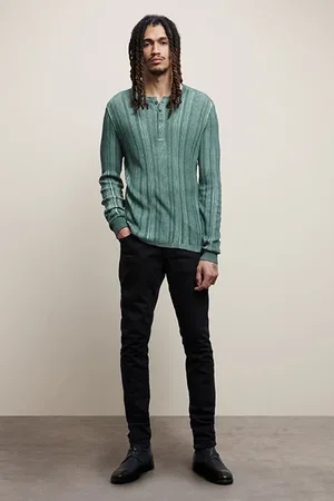 John Varvatos Torrance Ls Variegated Rib Henley With C Turtle Green