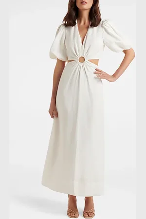 Forever New Rosie Ring Cut Out Midi Dress Porcelain