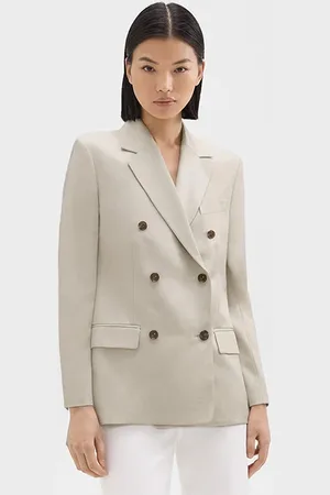 THEORY Double-breasted Blazer In Viscose Twill Pumice