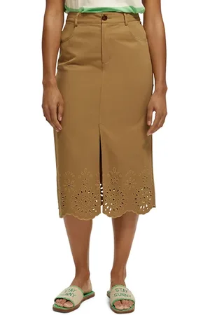 Scotch&Soda Broderie Longuette Organic Cotton Midi Skirt Coconut Shell
