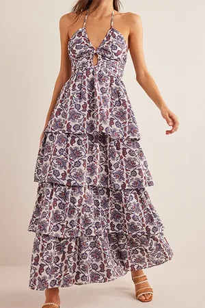 Boden Ruched Tiered Maxi Dress Nightshadow Blue