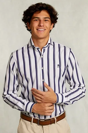 River Woods Custom Fit Striped Shirt Blue/white Blue