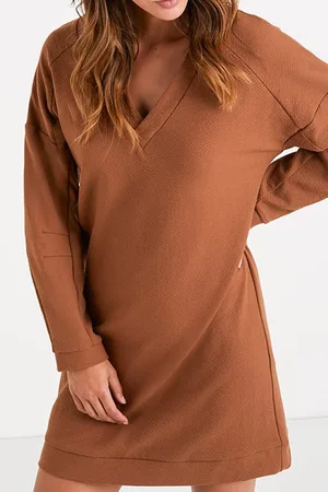 ICODE Caramel Dress With Bands On Sleeves