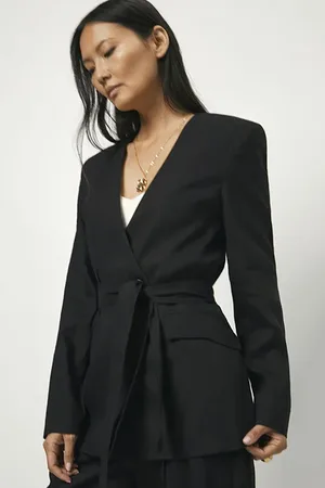 Dante 6 Sera Belted Linen Blazer Raven