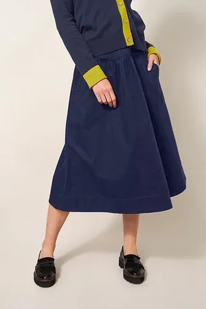 White Stuff Charlotte Cord Midi Skirt Dark Navy