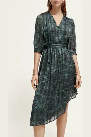 Scotch&Soda Asymmetric Wrap Dress Feather Bottle Green
