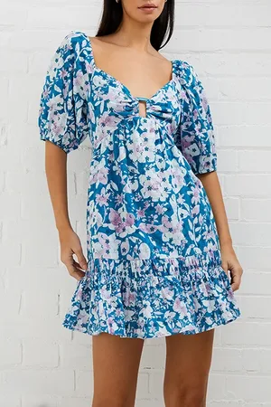 French Connection Dreanna Cotton Mini Dress Blue
