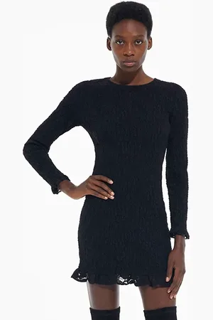 The Kooples Robe Courte Manches Longues Smockee Black