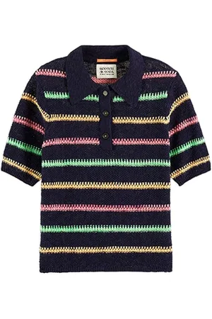 Scotch&Soda Stripe Collared Knitted Pullover Late Evening Blue