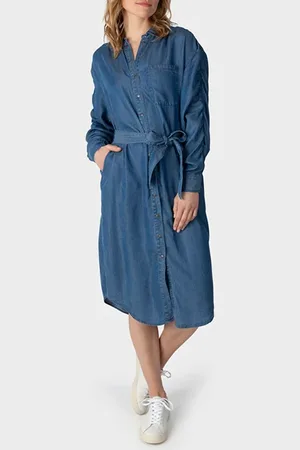 Sandwich Dress Woven Long Mid Blue Denim