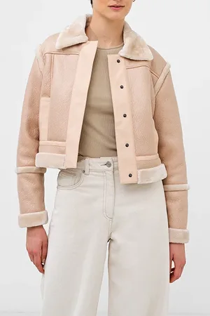 French Connection Belen Faux Fur L/s Crop Jkt Brown