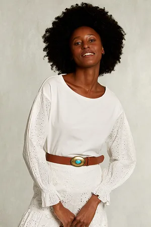 River Woods Off White T-shirt Long Sleeves Broderie Anglaise White