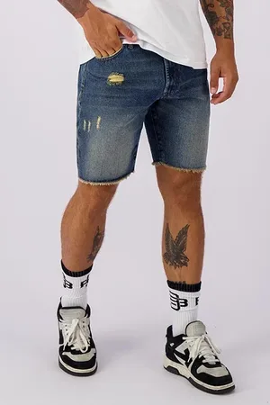 Black Bananas Cut Off Denim Shorts Dark Blue