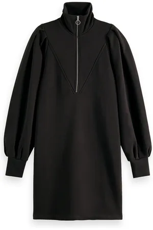Scotch&Soda Zipped Neck Sweat Dress With Puffed Sleeves Black Sky
