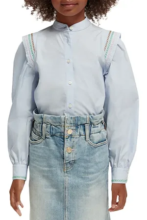 Scotch&Soda Girls Long-sleeved Colourful Stitching Detail Top Periwinkle
