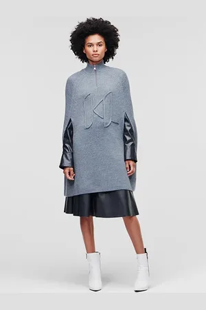 Karl Lagerfeld Chunky Kl Soutache Cape Grey Melange