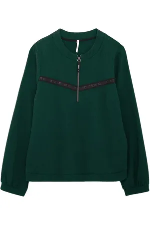 ICODE Green Waffle-knit Blouse With Letter Band