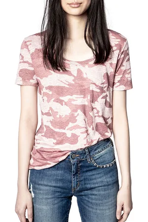Zadig & Voltaire Zadig & Voltaire Awa Ao Camou Linen/nylon T-shirt Orchid