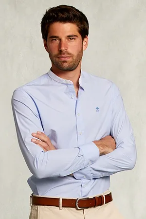 River Woods Slim Fit Striped Shirt Henley Collar Blue/white Blue