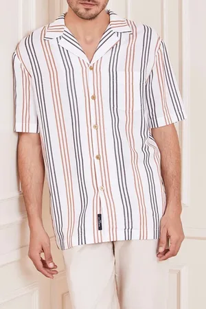 Guess GUESS Billy Bowling Shirt Black Brown Casual Stripes