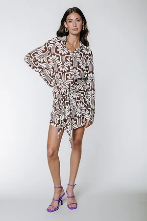 Colourful rebel Mette Retro Flower Knotted Shirt Dress Brown