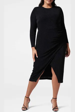 Forever New Marissa Curve Jersey Ruched Midi Dress Black