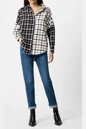 French Connection Mixed Flannel Check Popover Black