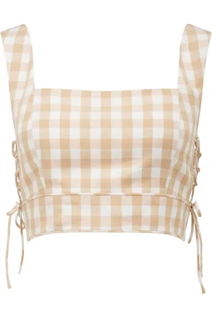 Forever New Elle Gingham Crop Co-ord Lace Top Cuban Sand/ Porcelain