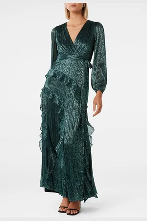 Forever New Declan Plisse Ruffle Midi Dark Green